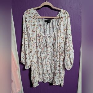 Lane Bryant White Pink Yellow Floral Gauze 3/4 Sleeve Top 6X 30 32 34 36